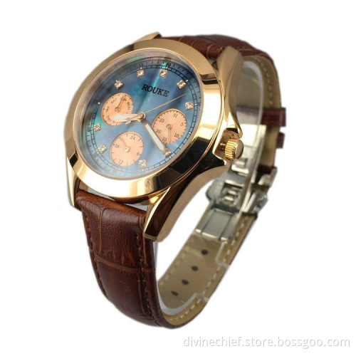 Custom Multi-functional Watch 3 ATM Water Resistant Rose Gold Lady Wrist Watch